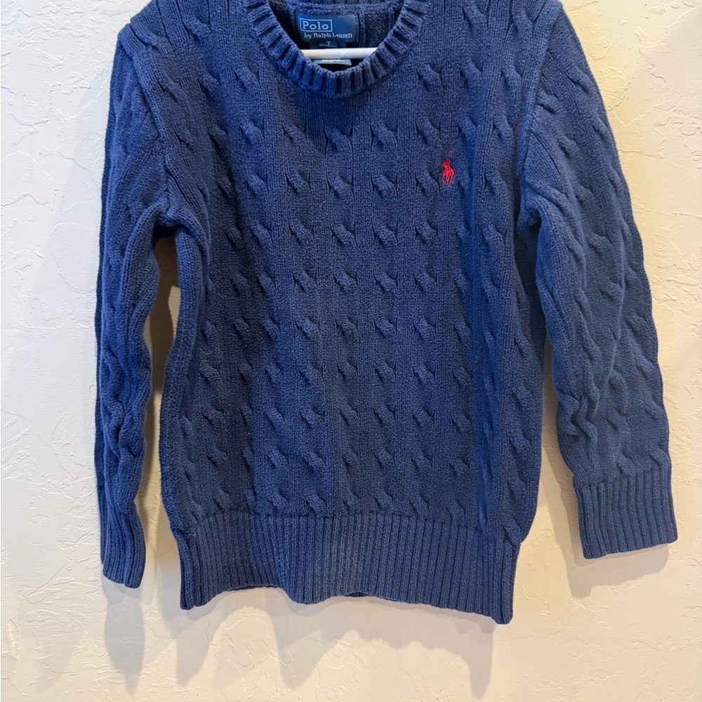 Polo Ralph Lauren Cable Knit Sweater Boy's Navy Blue Sz 7
